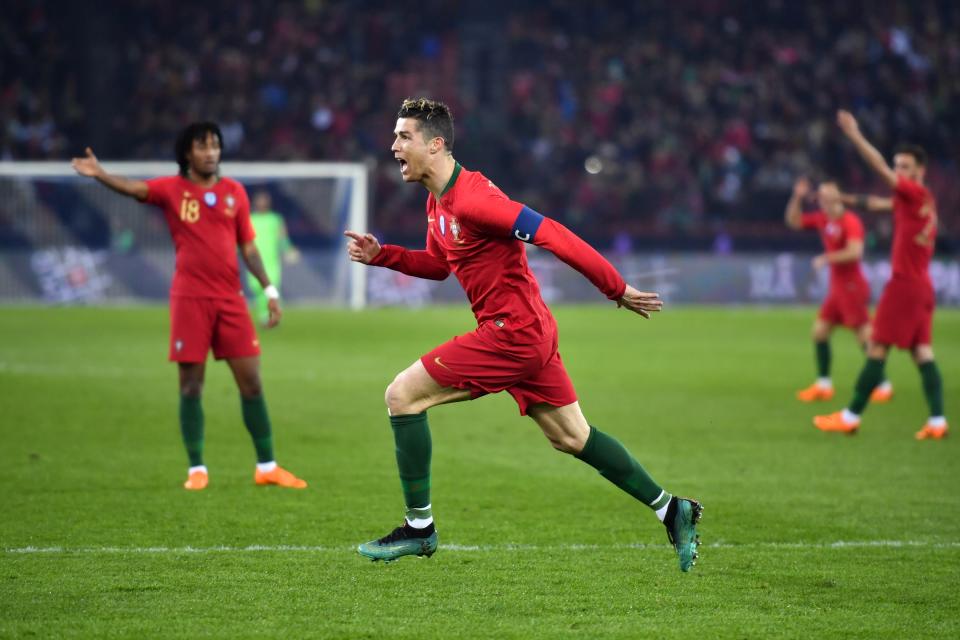 Cristiano Ronaldo scored two goals in stoppage time to beat Egypt in a friendly. (Getty)