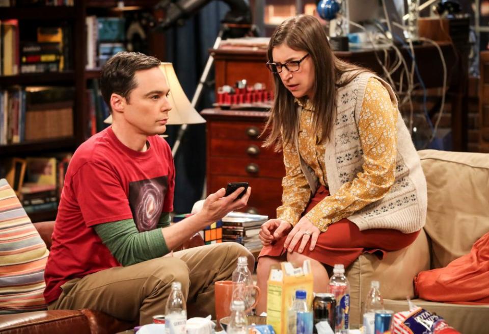 Sheldon Cooper (Jim Parsons) and Amy Farrah Fowler (Mayim Bialik) on The Big Bang Theory finale | Michael Yarish/CBS