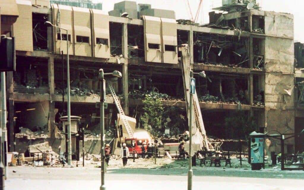 Bomb damage to the Arndale center in Manchester city centre in 1996 - PA