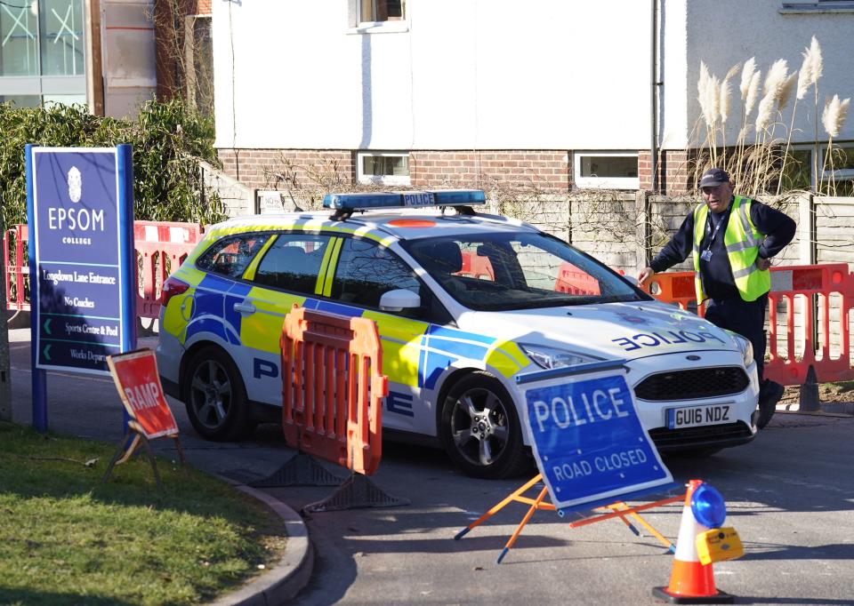 Police outside Epsom College in Surrey (PA)