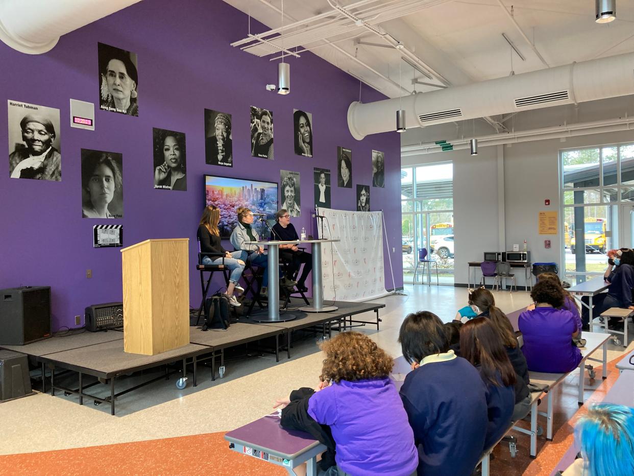 Although the GLOW culinary fundraiser is postponed until April, two of the chefs, and a local fisherman, were at the Girls Leadership Academy of Wilmington on Thursday for a program with students on Jan. 20, 2022.