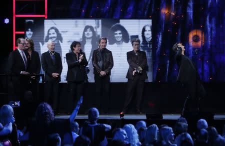 32nd Annual Rock & Roll Hall of Fame Induction Ceremony - Show – New York City, U.S., 07/04/2017 – Band member Steve Perry speaks during Journey's induction. REUTERS/Lucas Jackson