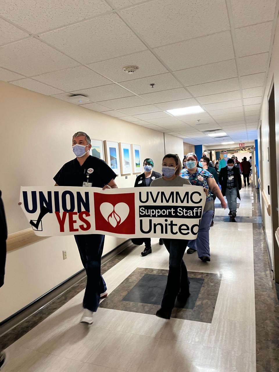 UVMMC Support Staff United marched through the hospital on Feb. 1, 2023.