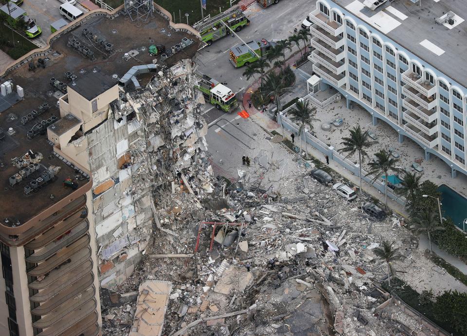 Aerial view of Surfside building collapse