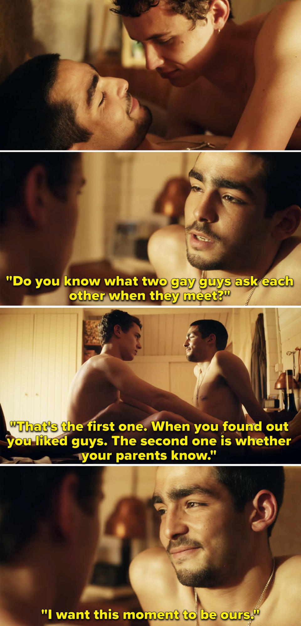 Omar says to Ander that the first two questions two gay guys ask each other is when you found out you liked guys and whether your parents know