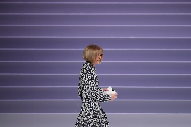 Editor-in-chief of Vogue Anna Wintour arrives for her speech during the Vogue "Change Makers" event in Athens