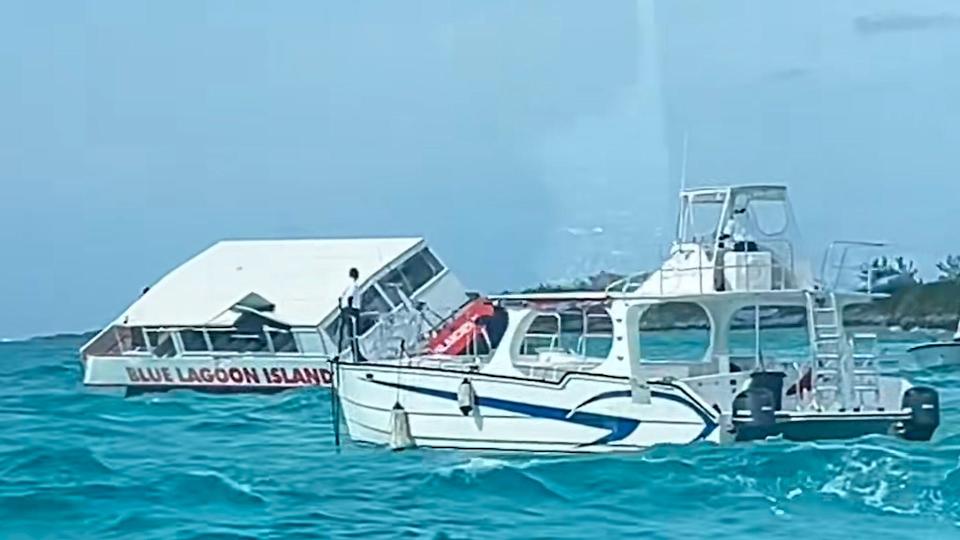 Passengers aboard a double-decker ferry scramble to escape the sinking vessel on November 14, 2023.