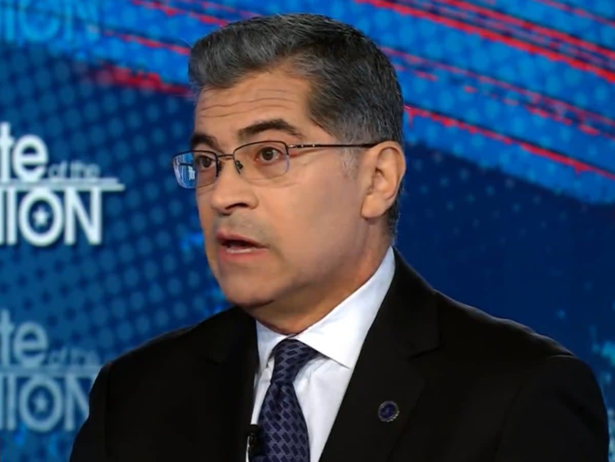 US health secretary Xavier Becerra appears on CNN’s morning show on Sunday 9 April  (CNN via Twitter)