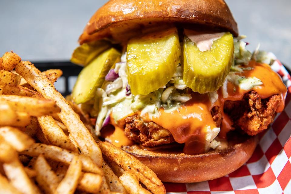 Chicken sandwich and fries from Ronnie's Kickin'.