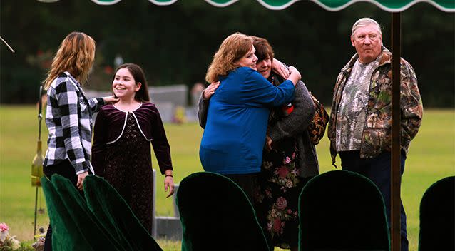 Family members and friends gather for the funeral of  six year old Jeremy Mardis Monday, November 9, 2015, at Beaumont Cemetery in Beaumont, Mississippi. Photo: AP