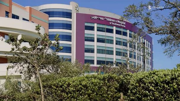 PHOTO: A still from video shows the damaged facade of Golisano Childrens Hospital after Hurricane Ian struck the area in Fort Myers, Fla., Sept. 28, 2022. (Lee Health via Facebook)