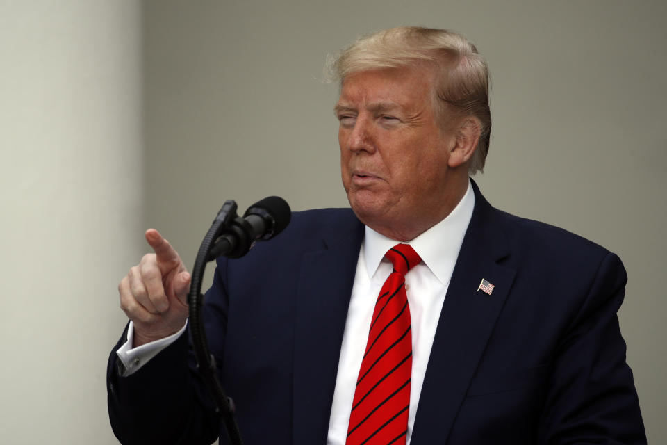 President Donald Trump speaks about the coronavirus during a press briefing in the Rose Garden of the White House on May 11, 2020, in Washington. (Photo: ASSOCIATED PRESS)