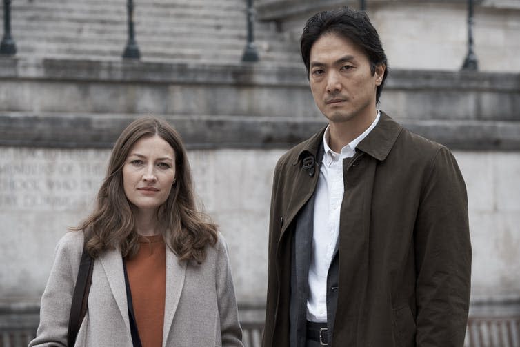 <span class="caption">Partners in crime-fighting: Kelly MacDonald as Sarah Weitzmann and Takehiro Hira as Kenzo Mori.</span> <span class="attribution"><span class="source">Ludovic Robert, BBC/Sister Pictures</span></span>