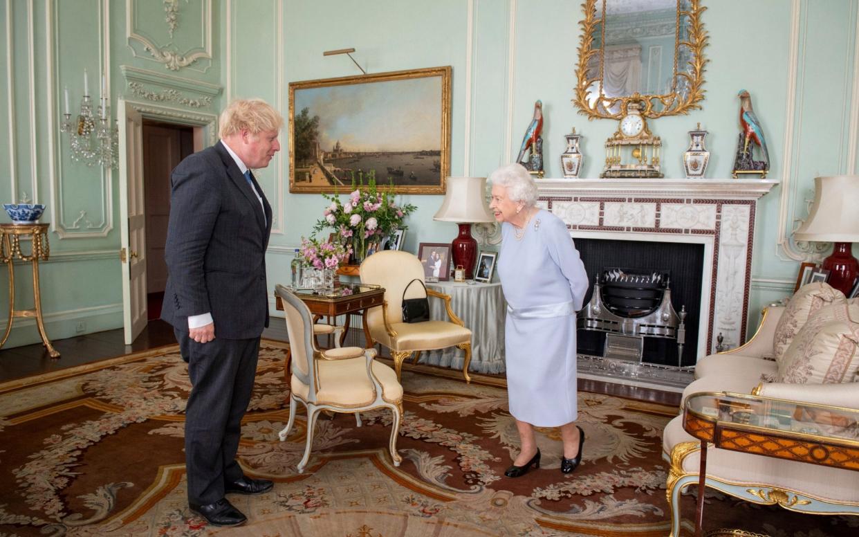 The Queen's first in-person weekly audience with the Prime Minister since the start of lockdown - PA