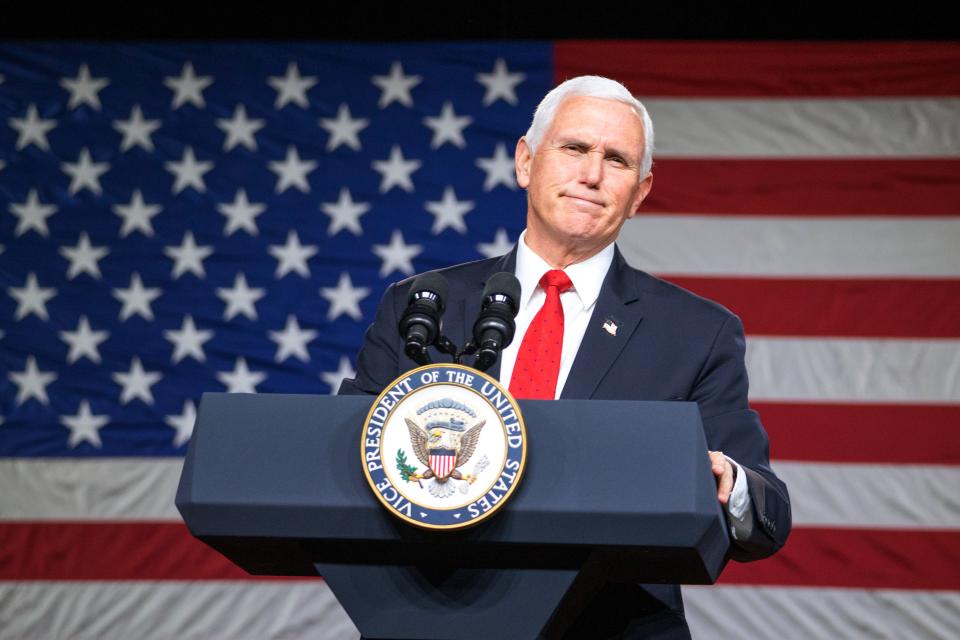 Vice President Mike Pence visits Rock Springs Church to campaign for GOP Senate candidates  on January 4, 2021 in Milner, Georgia.