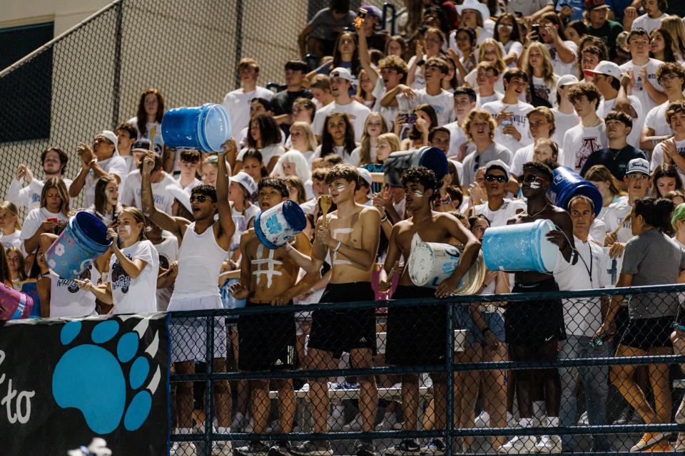 The Bartlesville High Bruins' student section cheers on their team during Bartlesville's home opener against Collinsville. The students will have a chance to root on their Bruins again in home action as Sand Springs visits on Oct. 21.