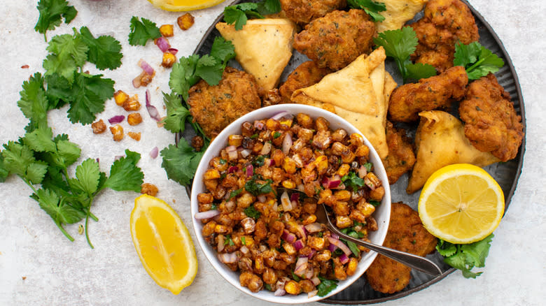 platter with crunchy tangy masala corn