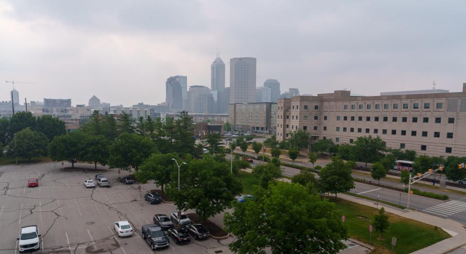 A view of Indianapolis from the Gateway Parking Garage on Tuesday, June 27, 2023, on the IUPUI campus. The garage sits on the corner of North Blackford and West Michigan Streets, an area that is expected to see more development in coming years. 