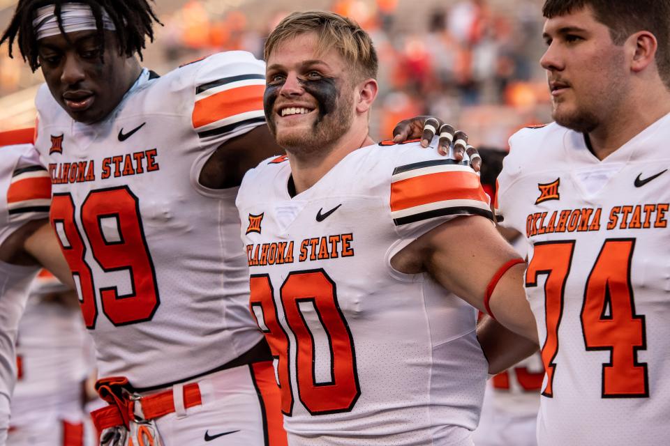 Former Westlake High star Braden Cassity, center, is a gritty veteran with strong leadership qualities for Oklahoma State.