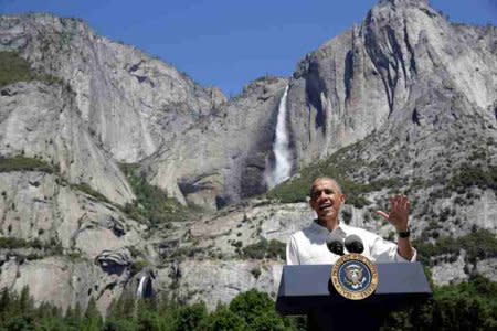 U.S. President Barack Obama speaks  about the National Park Service at Yosemite National Park, California, U.S., June 18, 2016.      REUTERS/Joshua Roberts/File Photo