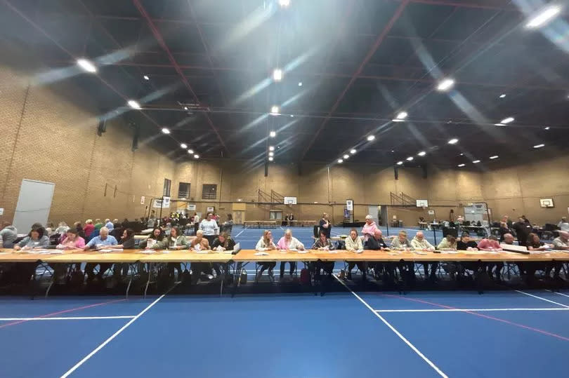 Votes being counted at the Gateshead International Stadium.