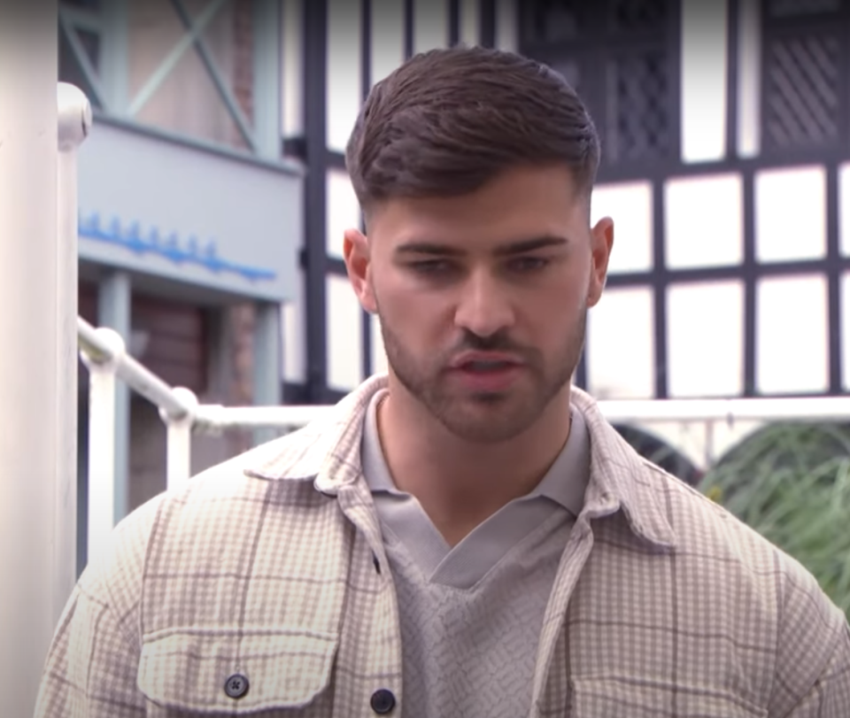 hollyoaks, romeo nightingale november 2023, in a buttoned up shirt