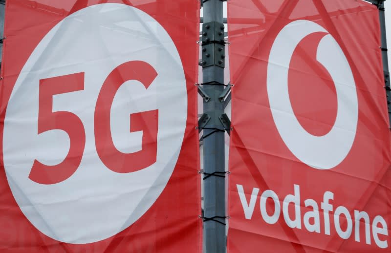 Logos of 5G technology and telecommunications company Vodafone