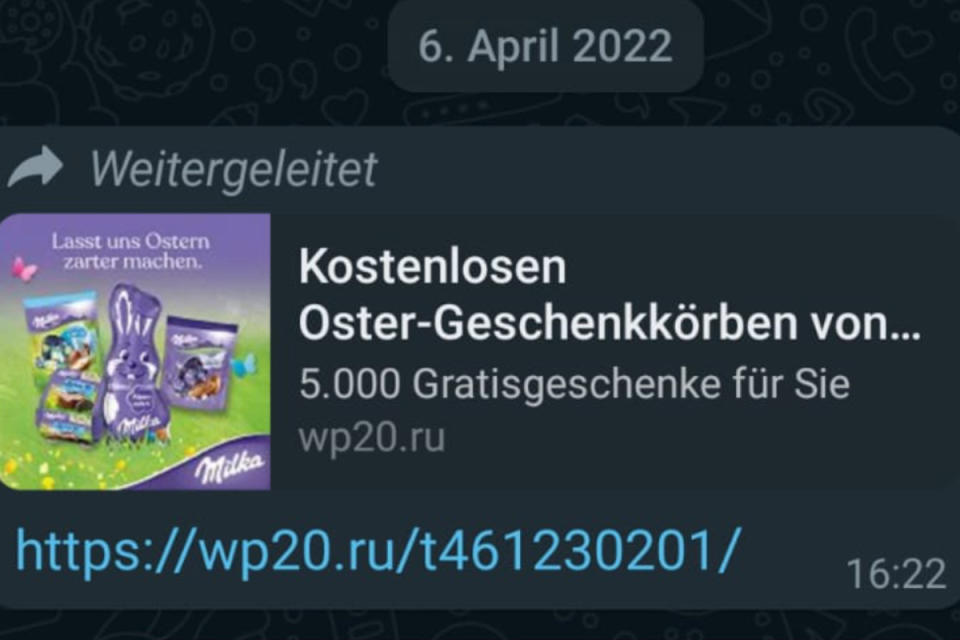 Wer einen solchen Link über den Messenger-Dienst erhält, sollte auf keinen Fall auf diesen klicken.