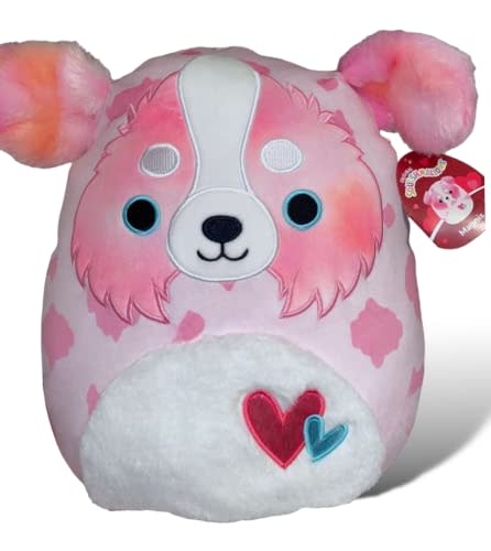 Squishmallows Official Kellytoy 14 Inch Magnis Australian Shepard Dog Pink Plush with White Fuzzy Belly and Fluffy Fuzzy Pink Ears - 2023 Valentine’s Squad Stuffed Animal Toy Pet