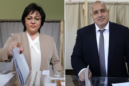 A combination picture shows Kornelia Ninova (L), leader of the Bulgarian Socialist party and Boiko Borisov, former Bulgarian prime minister and leader of centre-right GERB party voting in Sofia, Bulgaria, March 26, 2017. REUTERS/Staff