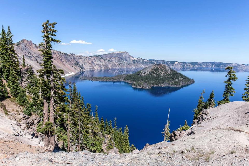 A landscape view of Crater Lake National Park, Oregon