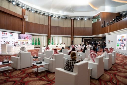 Global cultural leaders listen to Saudi Minister of Culture HH Prince Badr bin Abdullah bin Mohammed bin Farhan deliver his opening remarks at the Joint Meeting for the Ministers of Culture on the sidelines of the G20.