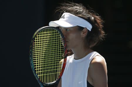 FILE PHOTO: Tennis - Australian Open - Rod Laver Arena, Melbourne, Australia, January 22, 2018. Hsieh Su-Wei of Taiwan reacts during her match against Angelique Kerber of Germany. REUTERS/Thomas Peter
