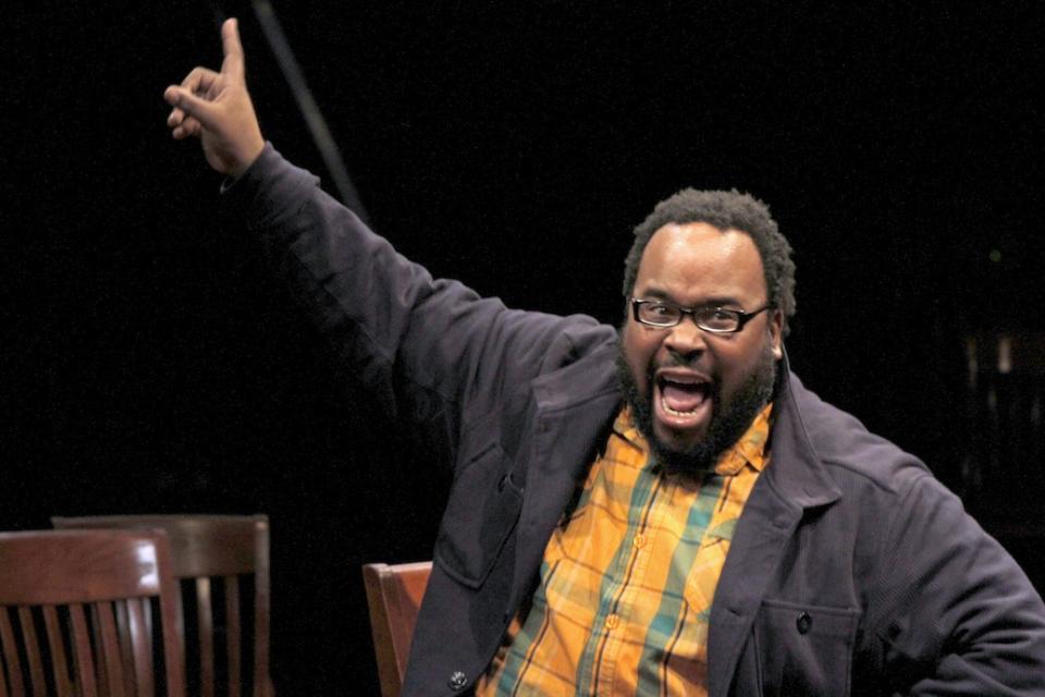 This theater image released by Glenna Freedman shows Jacob Ming-Trent during a performance of "Dispatches from (A)mended America," in New York. (AP Photo/Glenna Freedman Public Relations, Steven Boling)