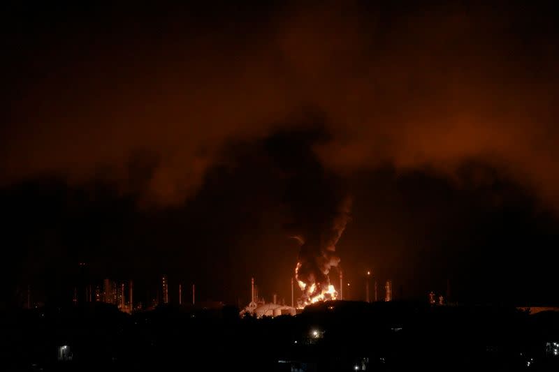 Fire breaks out at a fuel storage unit at the Pertamina refinery complex in Cilacap