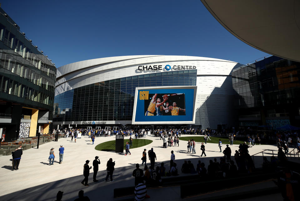 SAN FRANCISCO, CALIFORNIA - OCTOBER 05:  An exterior view of the  Chase Center before the Golden State Warriors game against the Los Angeles Lakers on October 05, 2019 in San Francisco, California.  NOTE TO USER: User expressly acknowledges and agrees that, by downloading and or using this photograph, User is consenting to the terms and conditions of the Getty Images License Agreement.  (Photo by Ezra Shaw/Getty Images)