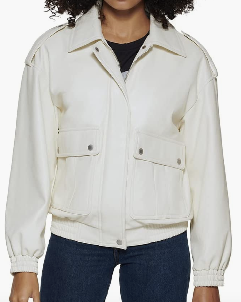 7) Faux Leather Dad Bomber Jacket