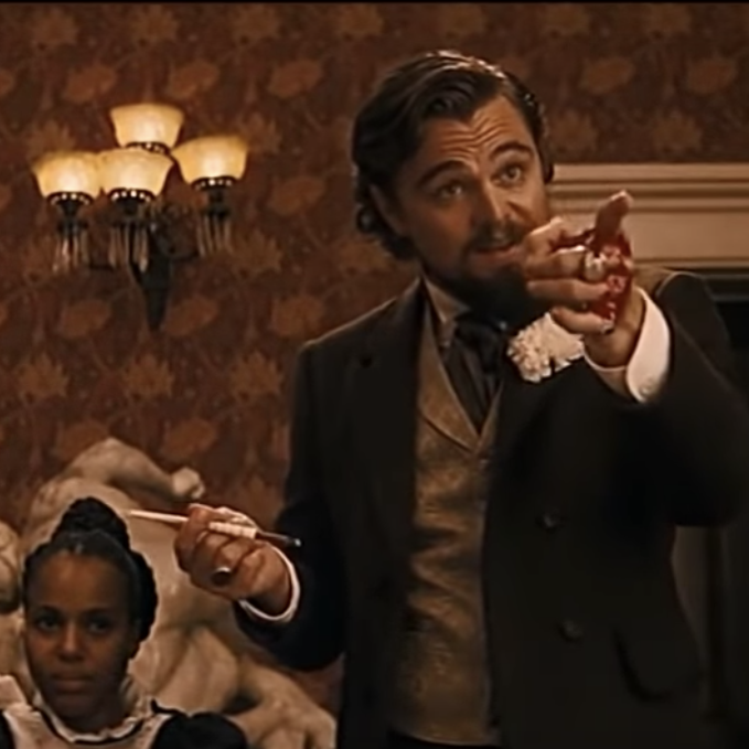 The cut on Calvin's hand in 'Django Unchained'