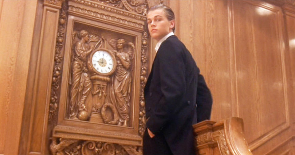 Leonardo DiCaprio on the set of Titanic. 