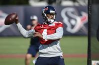 Houston Texans quarterback Deshaun Watson (4) throws the ball during NFL football practice Wednesday, July 28, 2021, in Houston. (AP Photo/Justin Rex)