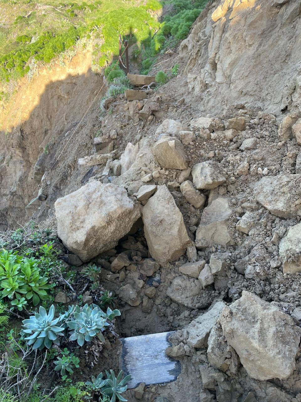 Officials at Channel Island National Park reported January 2023 storms triggered a rockslide on San Miguel Island.