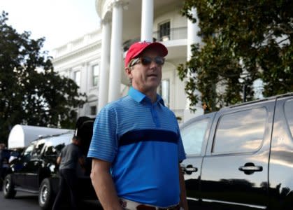 Sen. Rand Paul (R-KY) chats with the press as he returns to the White House after a round of golf with President Donald Trump, in Washington, U.S., October 15, 2017.             REUTERS/Mike Theiler