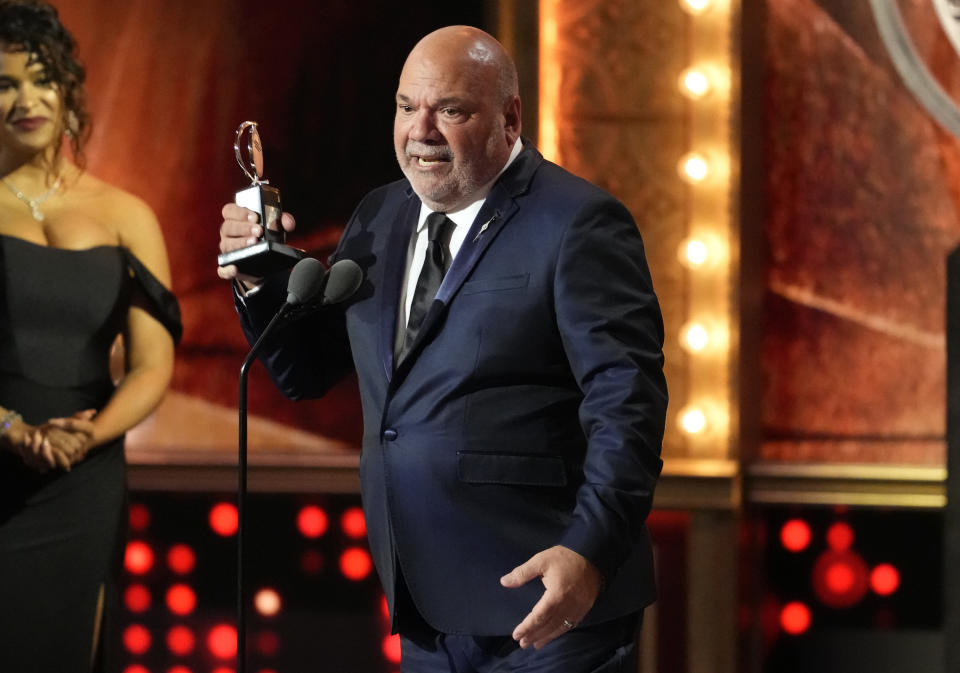 Casey Nicholaw accepts the award for best choreography for "Some Like It Hot" at the 76th annual Tony Awards on Sunday, June 11, 2023, at the United Palace theater in New York. (Photo by Charles Sykes/Invision/AP)