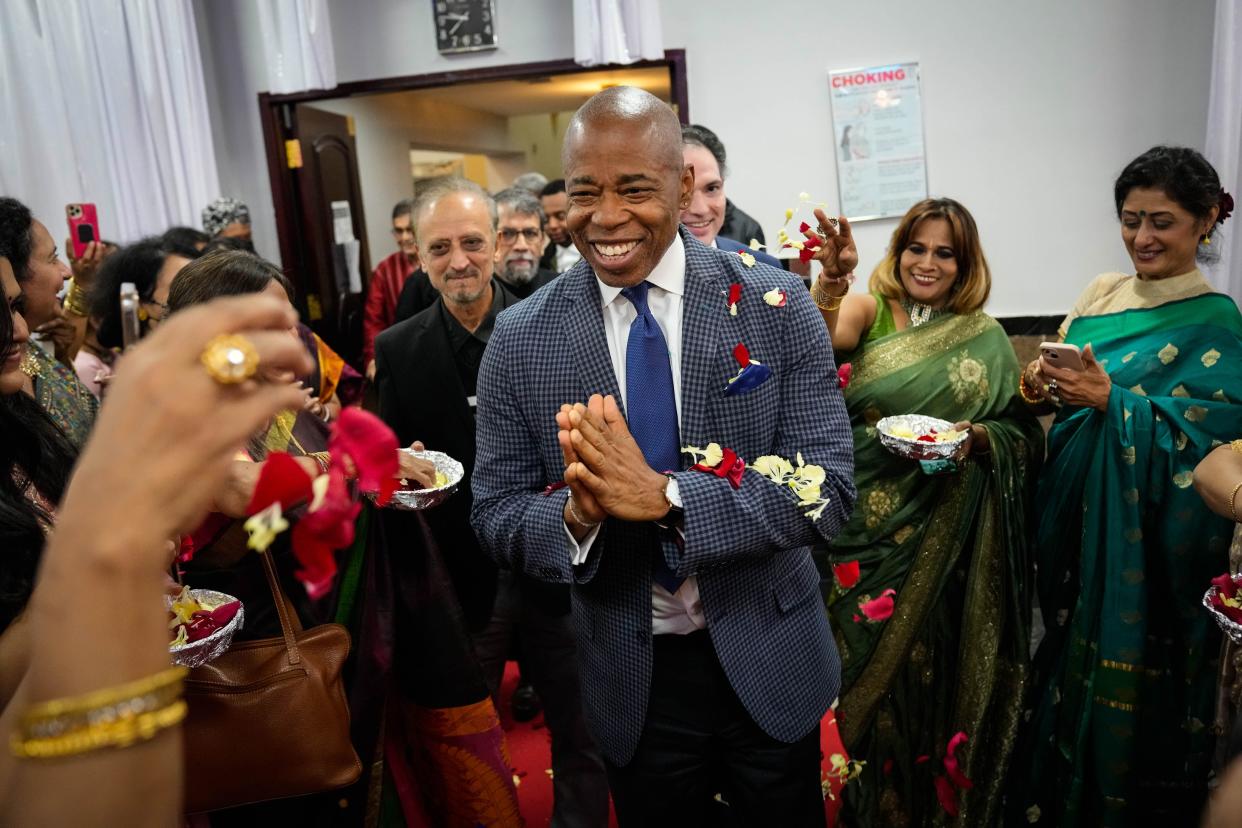 New York City Mayor Eric Adams delivers remarks at the New York Puja Association’s Diwali Celebration at Gujarati Samaj Hall in Queens, New York on Saturday, October 1, 2022.