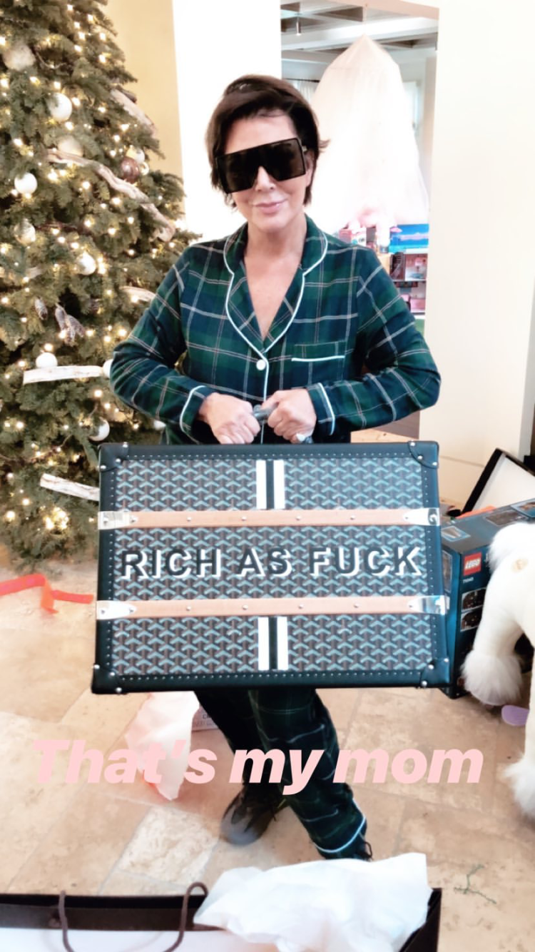 Kris Jenner is receiving mass criticism for her ‘Rich as F**k’ Christmas present. (Photo: Instagram)