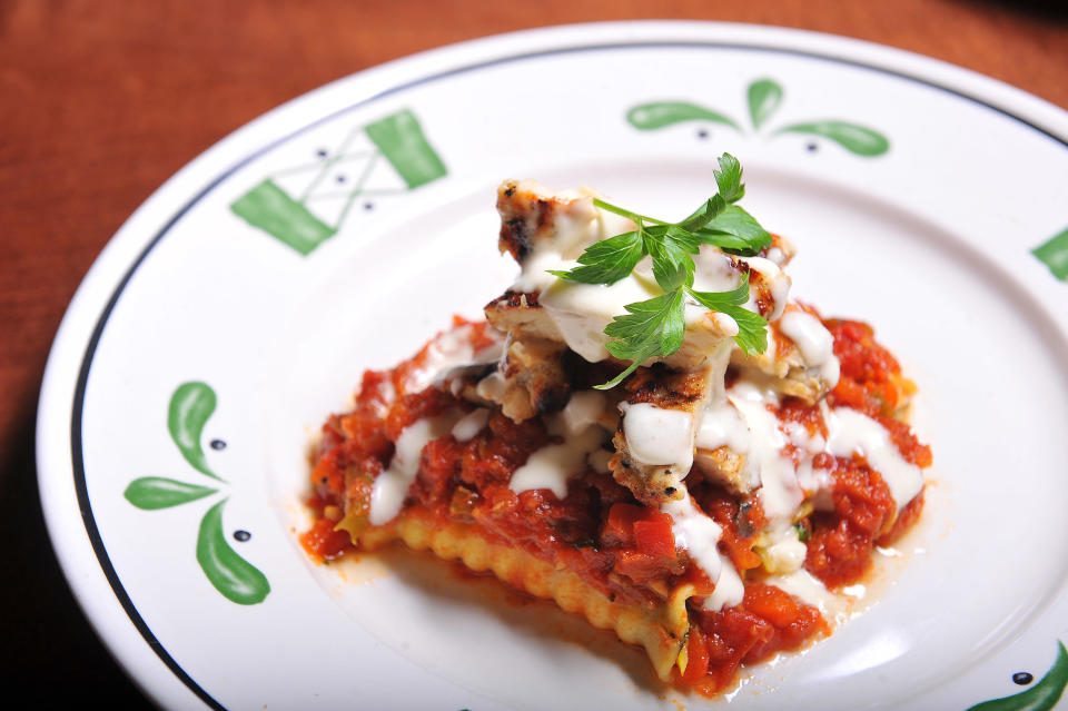 FALLS CHURCH, VA - AUGUST 14:  Lasagna primavera with grilled chicken is seen at Olive Garden Italian Restaurant on Wednesday August 14, 2013 in Falls Church, VA.  (Photo by Matt McClain/ The Washington Post via Getty Images)