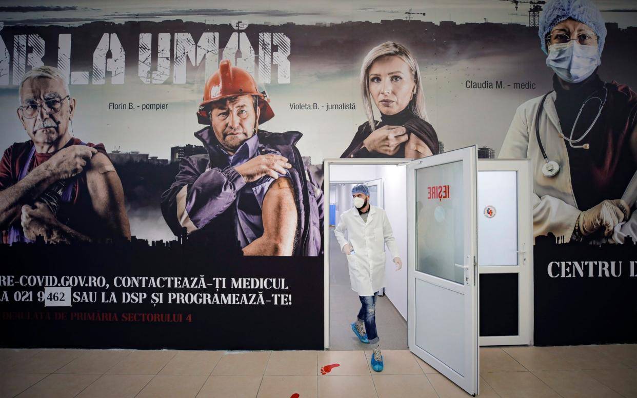 A vaccine distribution centre in Romania. The rollout in the EU has been hit by production delays - AP