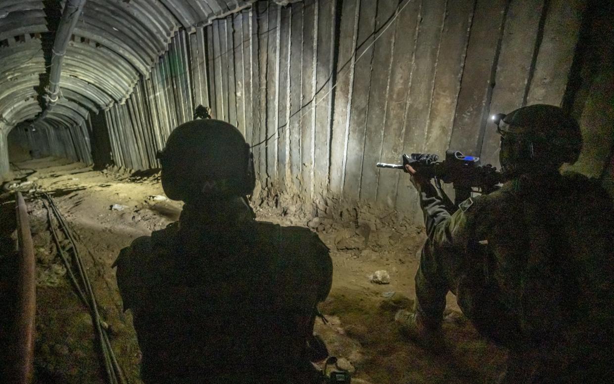 Israeli soldiers secure a tunnel reportedly used by Hamas on October 7th