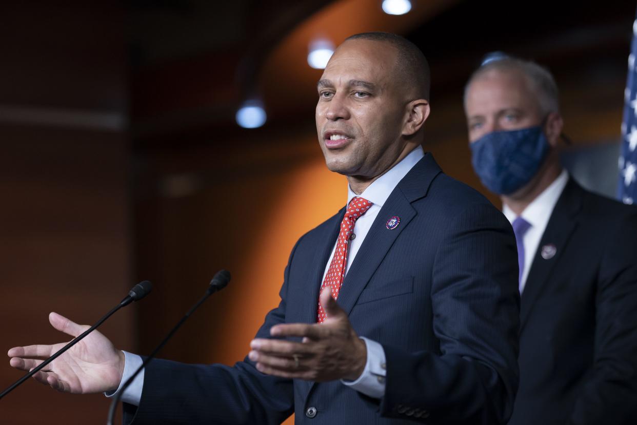 House Democratic Caucus Chair Hakeem Jeffries (D-N.Y.) speaks to reporters at the Capitol in Washington, D.C. on Tuesday, Nov. 16, 2021. 