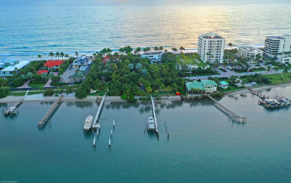 Aerial view of Jupiter Island, Florida home sold by Corcoran for $17.5 million. The home was reportedly bought by now-retired Alabama head football coach Nick Saba.